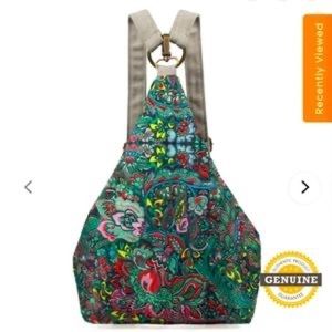 Black Butterfly Floral Print Canvas Backpack